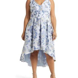 Eliza J Blue Floral Jacquard High-low Cocktail Dress